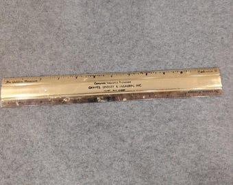 Vintage The Golden Measure 12 Inch Metal Ruler Graves Lindsey Laurel MS Gold