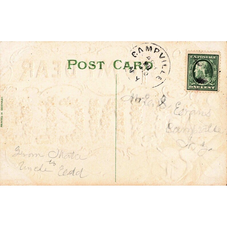 Antique Embossed Postcard To My Dear Uncle Roses Lilacs 1 Cent Franklin Stamp image 2