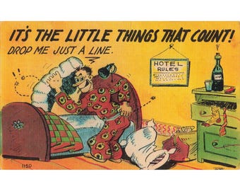 Vintage Humorous Hotel Rules Linen Postcard Colourpicture 1150 Mid-Century Comic