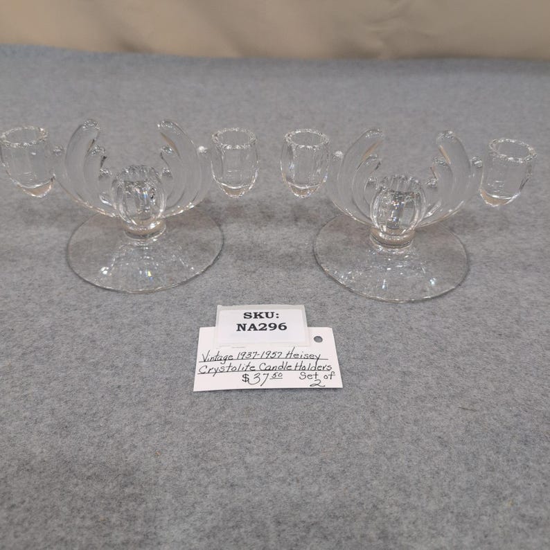 Vintage Heisey Crystolite helderglazen kandelaar set van 2 c. 1937-1957 afbeelding 7