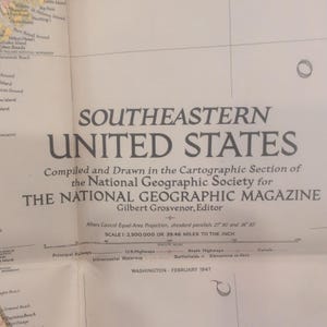 Vintage 1947 National Geographic Southeastern United States Map 29x26 Foldout image 2