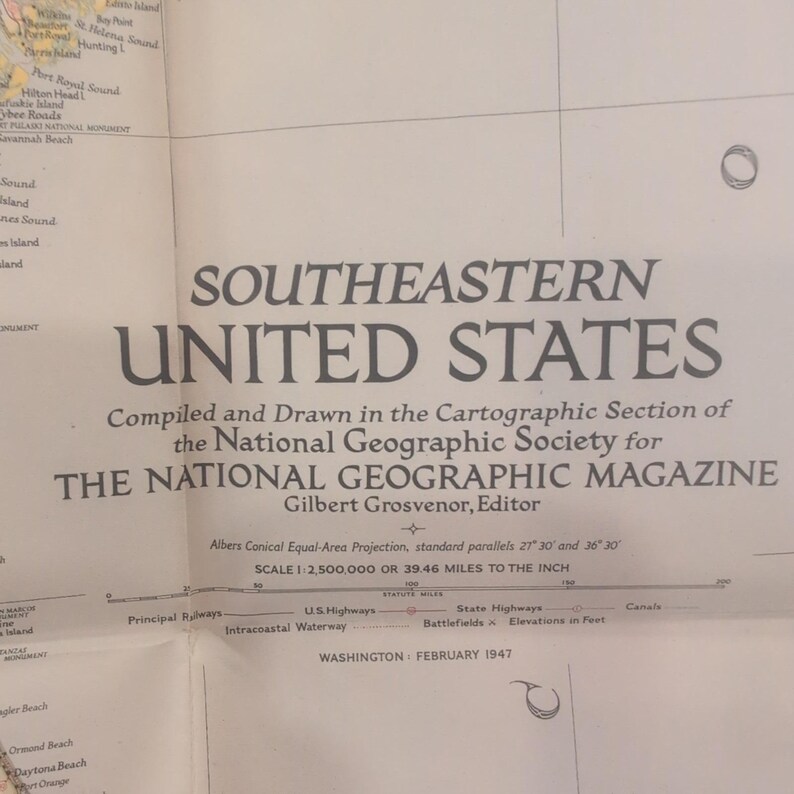 Vintage 1947 National Geographic Southeastern United States Map 29x26 Foldout image 2