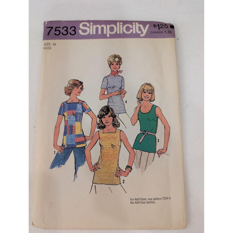 Patron de couture Simplicity 76 de VTG 7533 Hauts sans manches UC/FF image 1