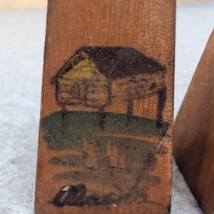 Vintage Hand Painted Wooden Cabin Salt and Pepper Shakers Rustic Folk Art Set image 3