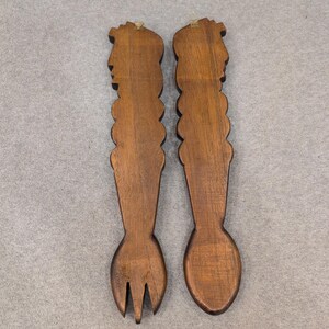 Vintage handgeschnitzte Holz Tribal Gabel und Löffel Wand Kunst Set dunkelbraun Dekor Bild 6