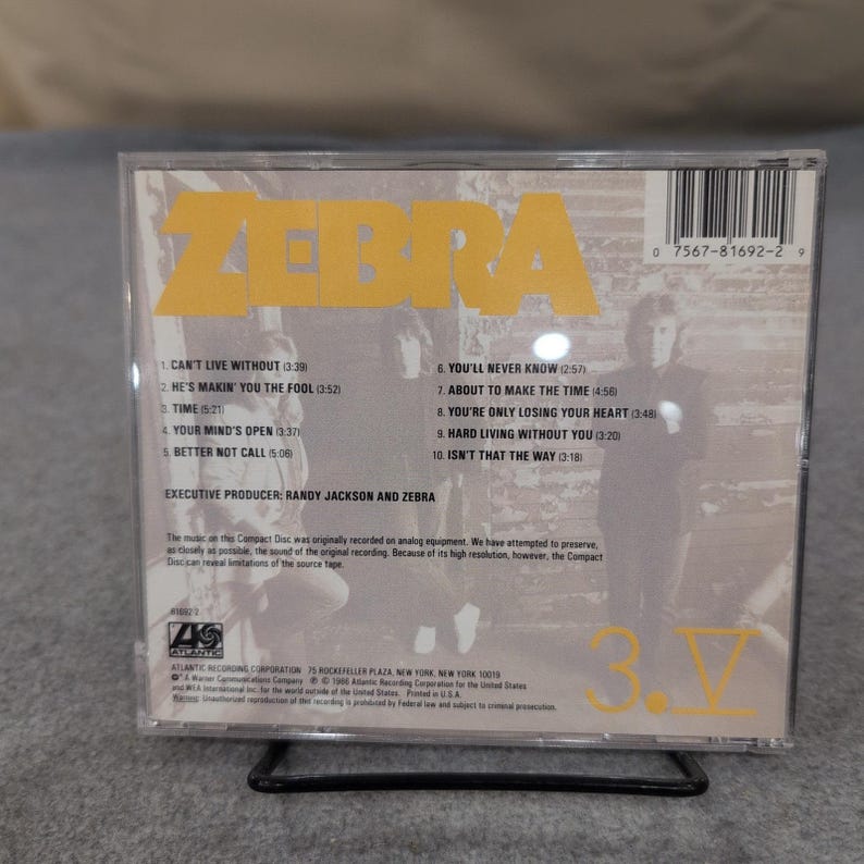 Zebra 3.V CD 1986 Atlantic Records Hard Rock Randy Jackson image 2