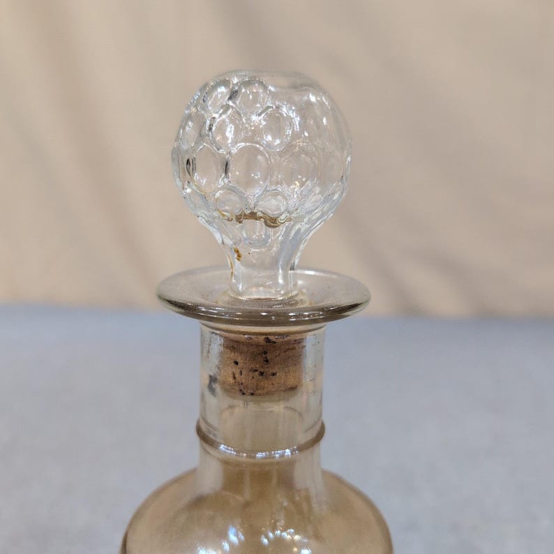 Vintage Amber Iridescent Glass Decanter Thumbprint Pattern with Stopper Cork image 3