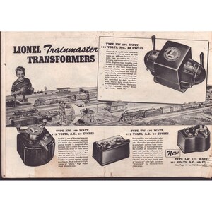 Vintage Lionel Zubehörkatalog von 1955 Modelleisenbahn Magnet-Traktionstransformatoren Bild 2