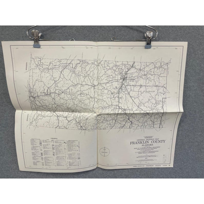 Vintage 1977 Franklin County Alabama Highway Map 22" x 18" Russellville Red Bay image 1