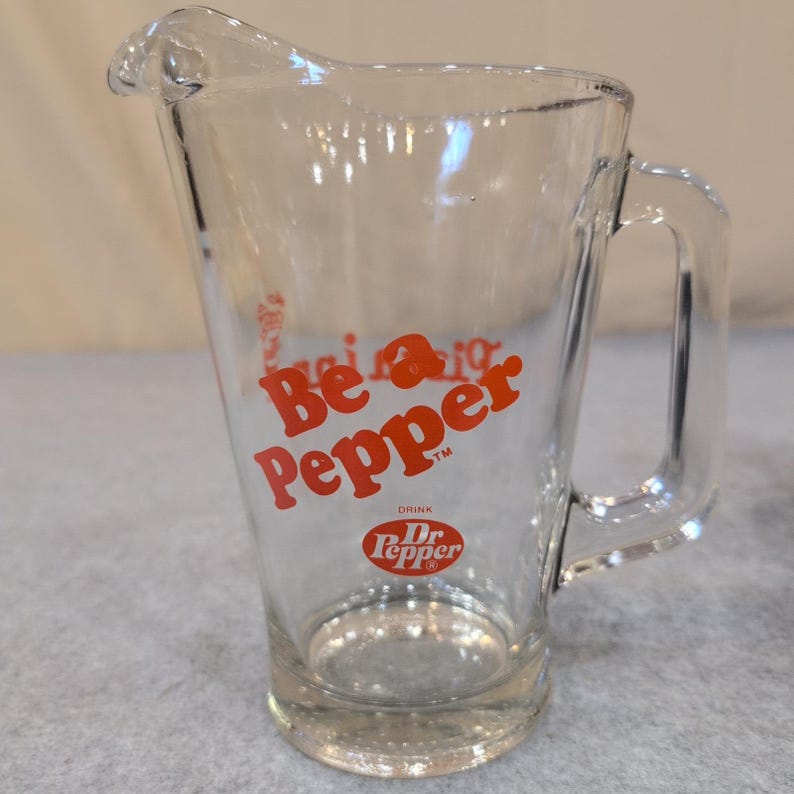 Vintage Dr Pepper Pizza Inn Be a Pepper Glass Pitcher Red Logo Advertising image 2
