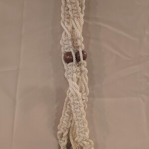 Vintage Macrame Plant Hanger Cream Rope Wood Beads Boho Indoor Outdoor Decor image 4