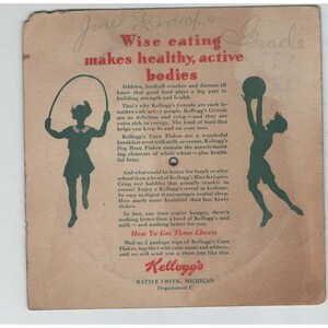 Vintage Kellogg's Wheel of Knowledge-kaart van de Verenigde Staten uit 1931, een premiumkaart voor ontbijtgranen. afbeelding 2