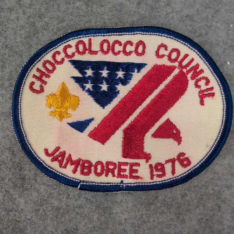 Choccolocco Council Jamboree 1976 Boy Scout Patch Embroidered USA Flag Eagle image 1