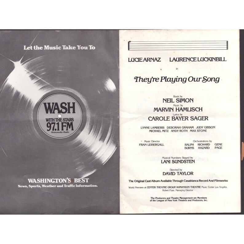 Ils jouent notre chanson - Programme Warner Theatre - Lucie Arnaz Laurence Luckinbill image 3