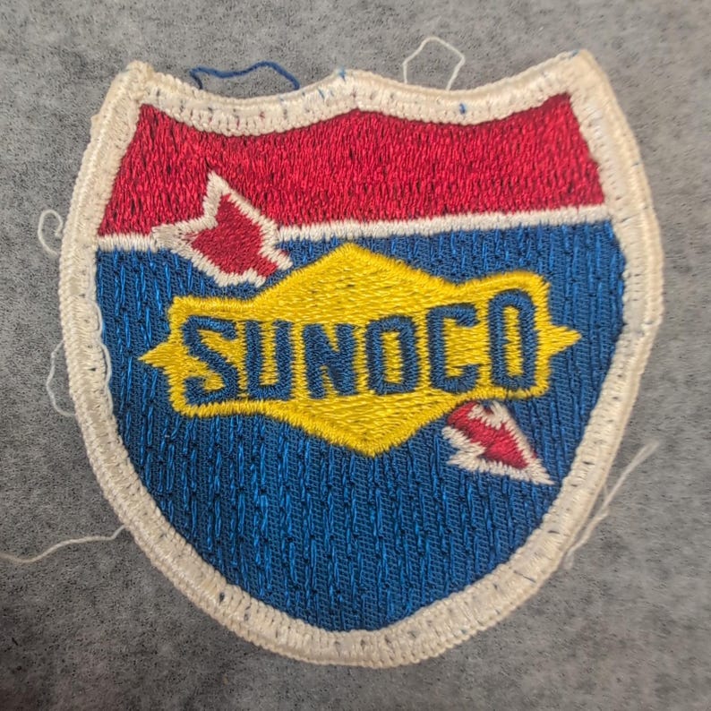 Vintage 1970's SUNOCO Shield Highway Sign Patch Older logo form 2.5" Gas Oil image 1