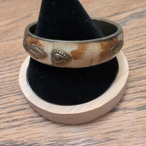 Vintage Brass and Bone Inlay Bangle Bracelet Made in India Bohemian Style image 2