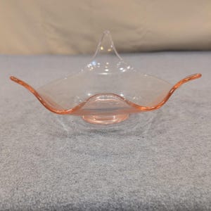 Vintage Pink Depression Glass Handkerchief Bowl Tri-Corner Crimped Dish Blush image 1
