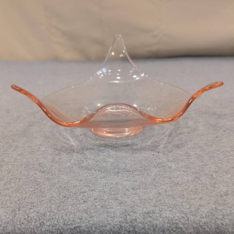 Vintage Pink Depression Glass Handkerchief Bowl Tri-Corner Crimped Dish Blush image 1