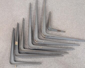 Vtg Industrial Gray Metal L-Brackets Wall Shelf Supports Set of 7 Mixed Sizes