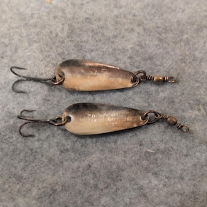 2 señuelos de pesca vintage Nebco Flash Bait 366, cuchara giratoria antigua
