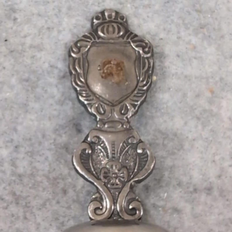 Vintage Silver Tone Ornate Crest Shield Hand Bell Decorative Service Bell image 2