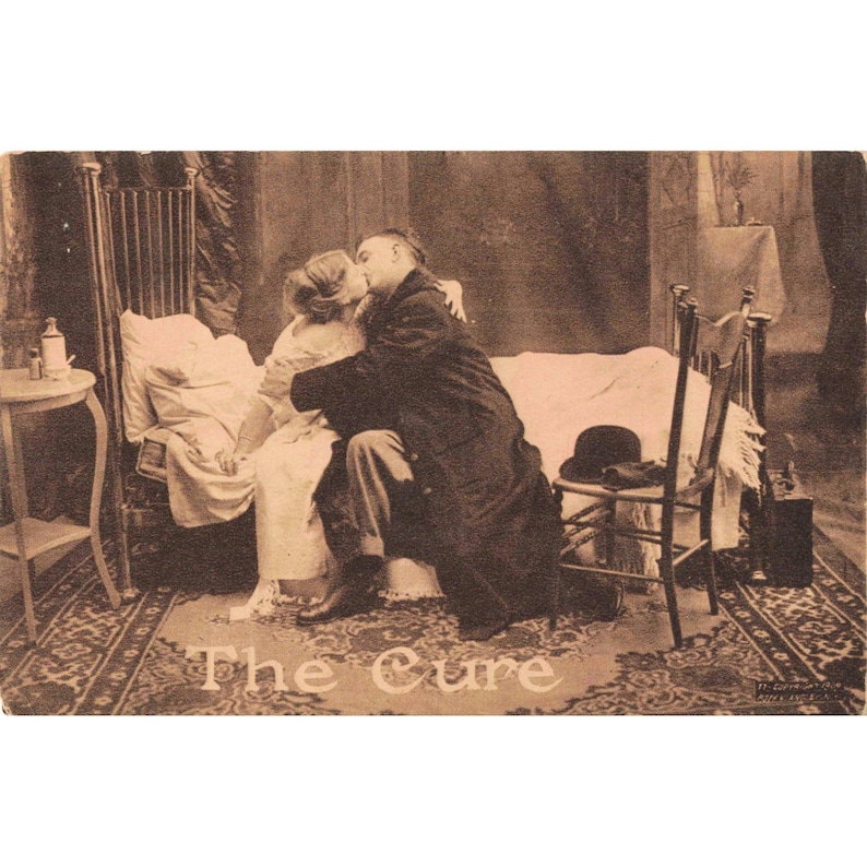 Antique 1909 RPPC "The Cure" Romantic Couple Kissing Postcard Wisconsin image 1