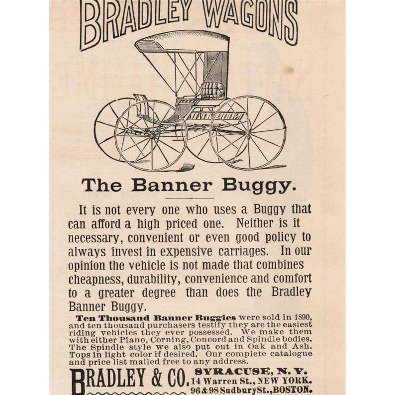 1891 Bradley Wagons The Banner Buggy Vintage Reklamtryck bild 1