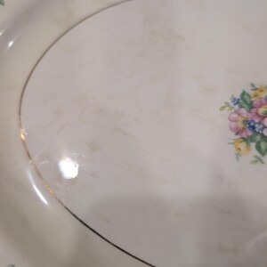 The Harker Pottery Co Vintage Floral Oval Serving Platter Gold Trim Made in USA image 3