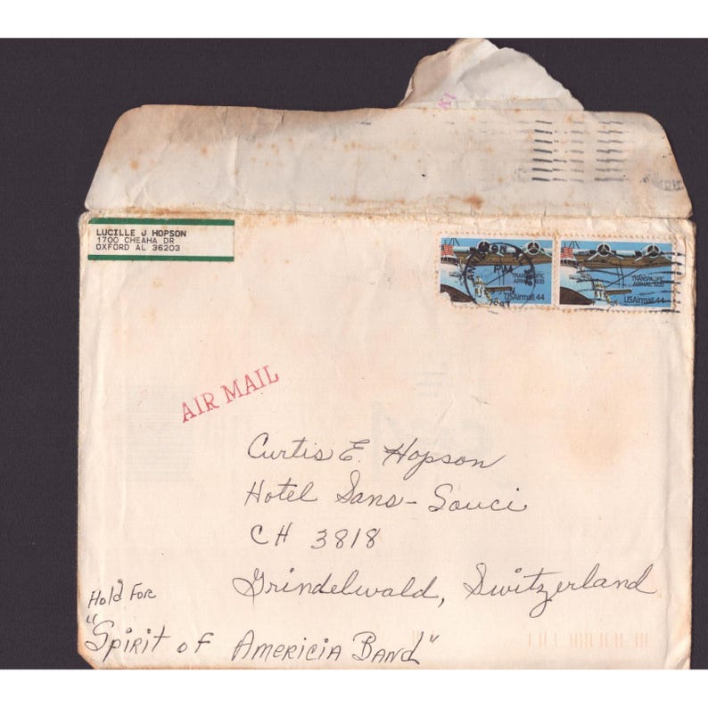 Vintage Air Mail Envelope Switzerland Spirit of America Band USAirmail 44 Stamps image 1