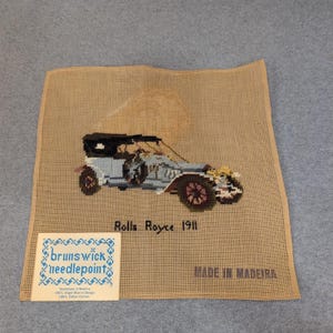 Brunswick Needlepoint 1911 Rolls Royce Antique Car Madeira Wool Canvas P-945 image 1