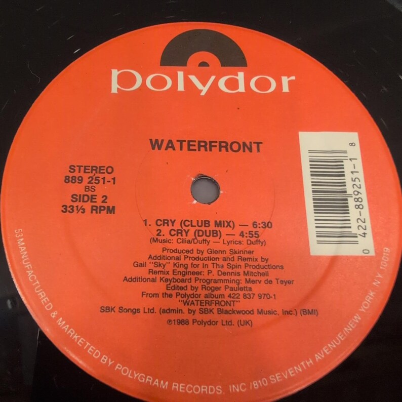 Waterfront Cry 12 Inch Vinyl Single Polydor 889 251-1 1989 Pop 33 RPM Extended image 6
