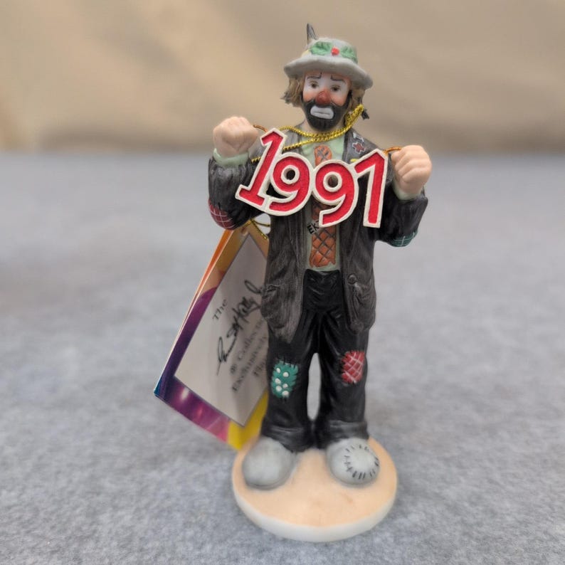 Emmett Kelly Jr 1991 clown beeldje ornament exclusief van Flambro 10097 met doos afbeelding 2