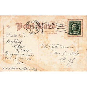 Vintage 1910 New Year Postcard Horseshoe Winter Scene Holly Schenectady NY VG- image 2