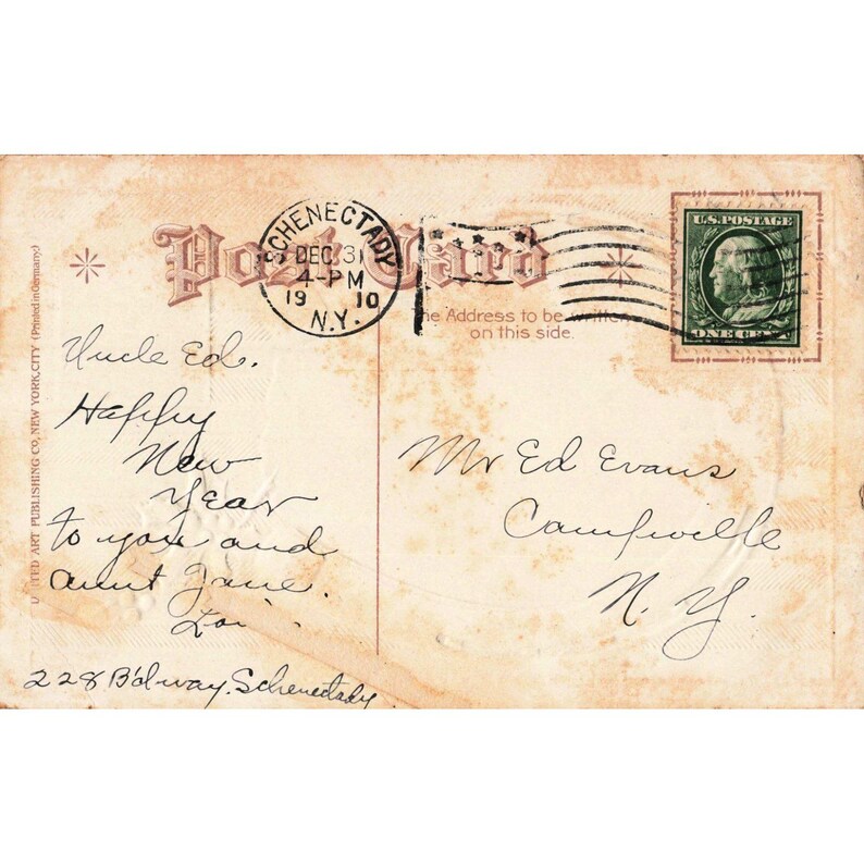Vintage 1910 New Year Postcard Horseshoe Winter Scene Holly Schenectady NY VG- image 2