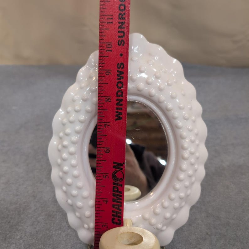 White Hobnail Oval Vanity Mirror With Candle Holder Sconce Wall Mount image 2
