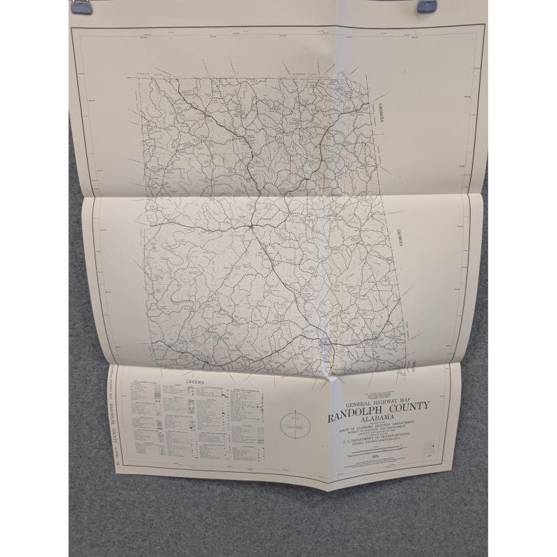 VTG 1974 Randolph County Alabama Highway Map - Pre Lake Wedowee 24" x 18" image 1
