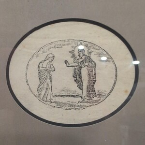 VTG Framed Woodcut Print Jesus & Mary Magdalene John 20:17 "Do not hold onto me" image 2