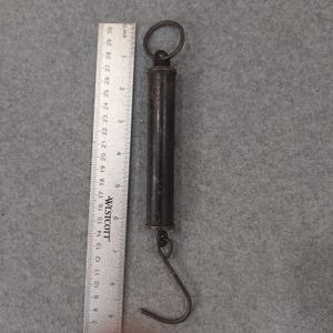 Antique Brass & Iron Hanging Spring Scale w/ Hook Ring – c.1890s Farm Tool image 5