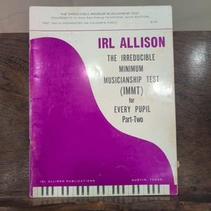 Irl Allison The Irreducible Minimum Musicianship Test IMMT Part Two Piano 1968 afbeelding 1