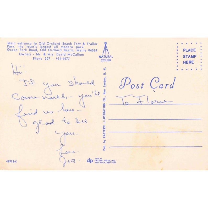Carte postale ancienne Old Orchard Beach, Maine, panneau « Camping pour tentes et caravanes » (VG) image 2