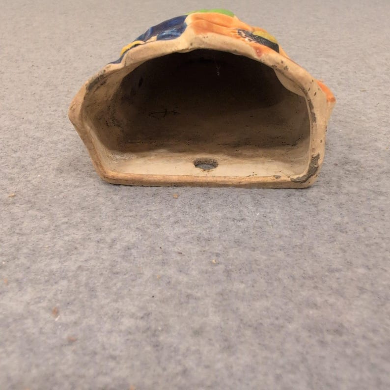 Vintage Japan Ceramic Floral Wall Pocket Vase Embossed Orange Blue Flowers image 2