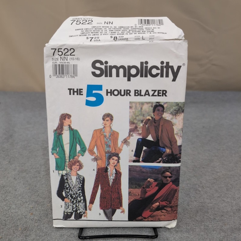 Simplicity 7522 Misses The 5 Hour Blazer Sewing Pattern Size NN 10-16 Uncut image 1