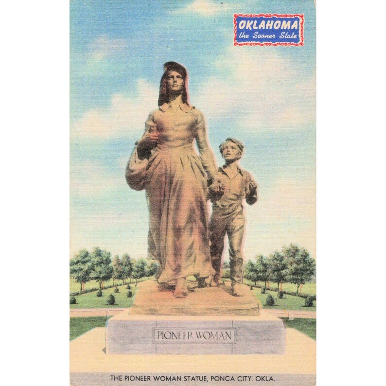 Vtg Pioneer Woman Statue Postcard Ponca City OK Linen MWM Litho VG+ bild 1