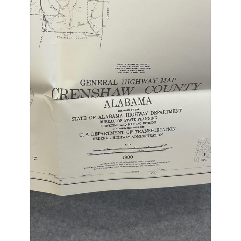 VTG 1980 General Highway Map Crenshaw County Alabama 28" x 18" Luverne Brantley image 2