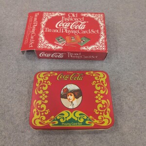 Old Fashioned Coca-Cola Tin and Playing Card Set 2 Decks Score Pad Pencil Red image 3