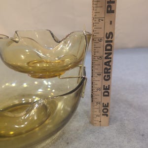 Vintage MCM Smoked Olive Green Glass Ruffled Chip and Dip Set with Metal Bracket image 6