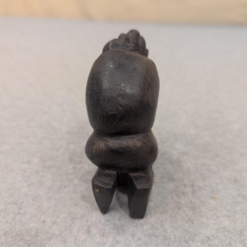 Vintage Hand Carved Dark Wood African Figure Kneeling Woman Grinding with Baby image 4