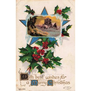Vintage 1909 Christmas Postcard HW Taggart Embossed Holly Winter Star Ser 1309 image 1