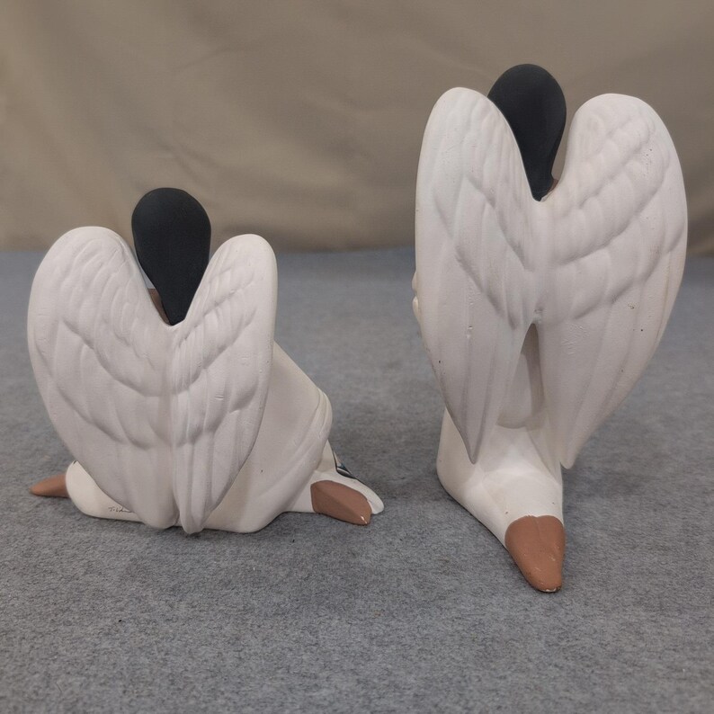 Southwestern Hand Painted Clay Angel Figurines Set of 2 Navajo Signed image 6