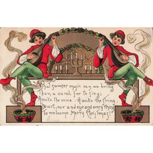 Antique 1911 Christmas Postcard L&E Serie 2227 Musicians Lute Embossed Germany image 1